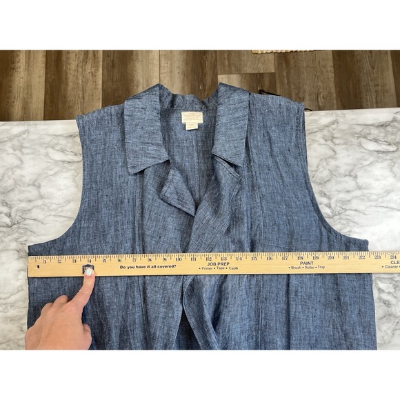 Vikolino Women's L/XL 100% Blue European Linen Sleeveless Long Vest Lagenlook - Picture 10 of 14